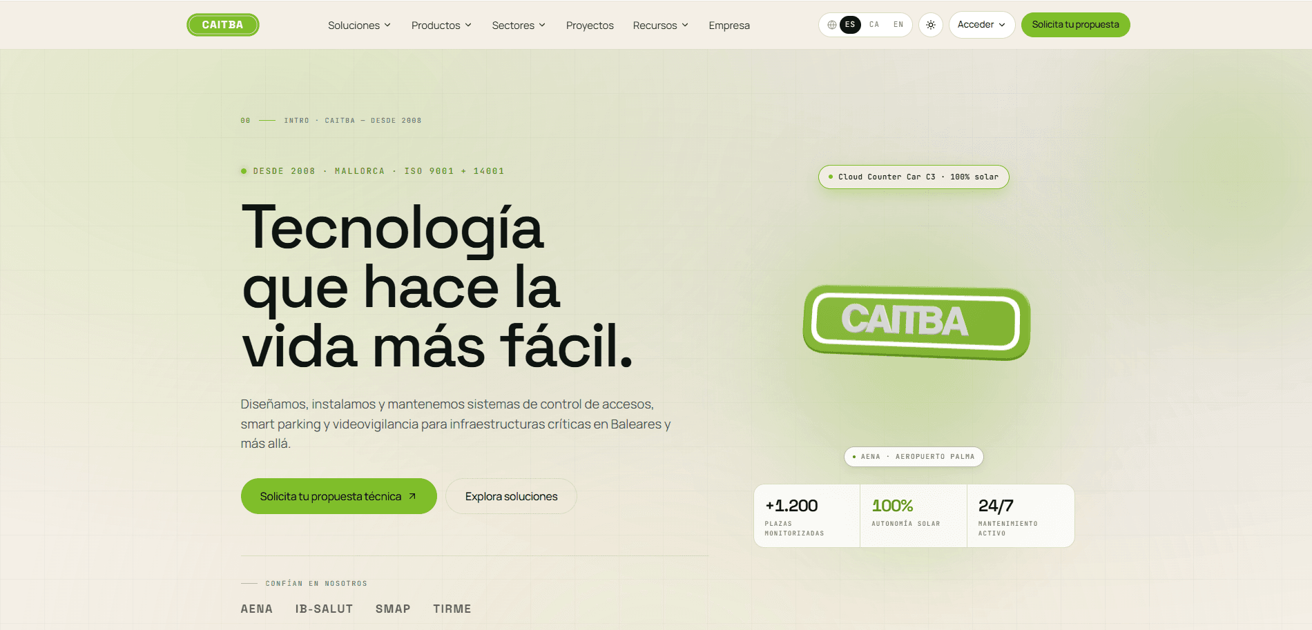 Captura de la home real de CAITBA — Tecnología que hace la vida más fácil